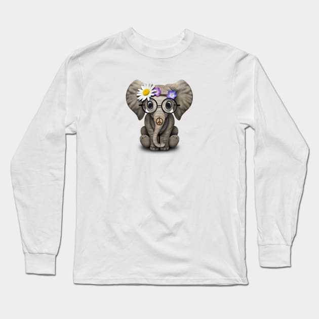 Cute Baby Elephant Hippie Long Sleeve T-Shirt by jeffbartels